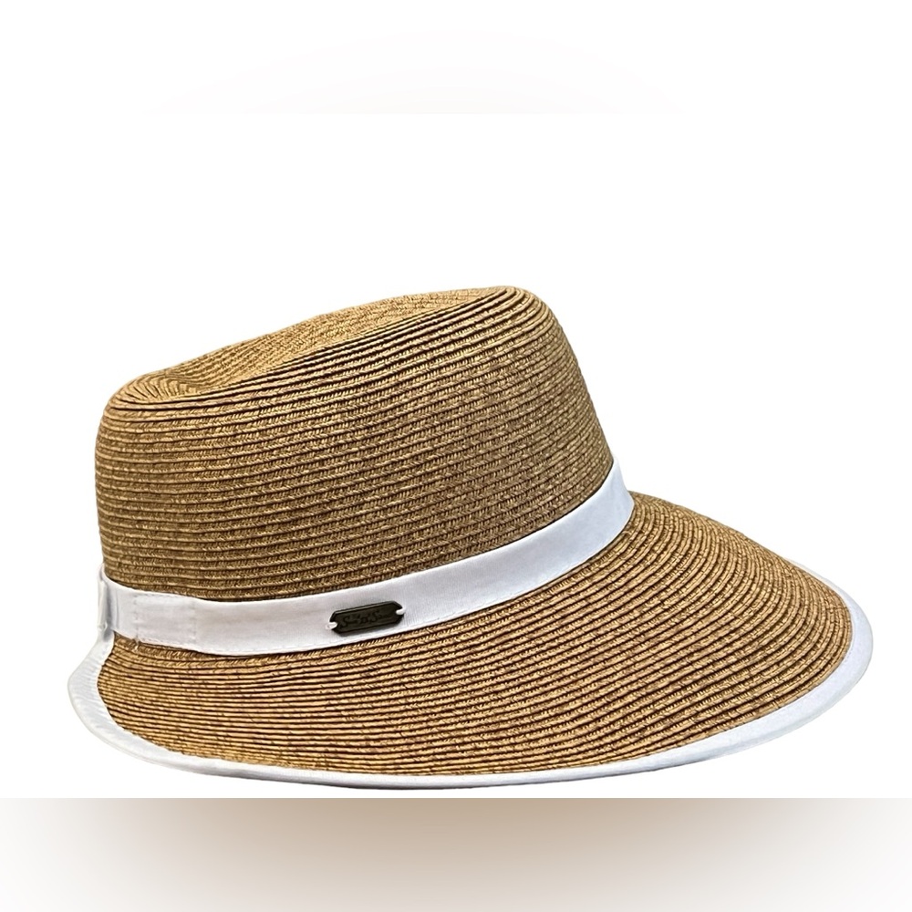 White and Beige Woven Half Brim Sun Hat UPF 50 +